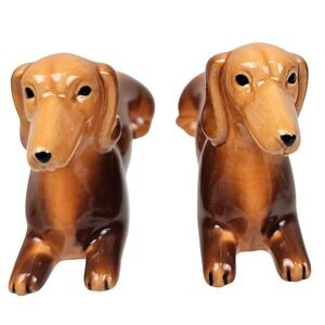 Cracker Barrel Dachshund Wiener Dog Ceramic Salt and Pepper Shaker Set Brown NEW